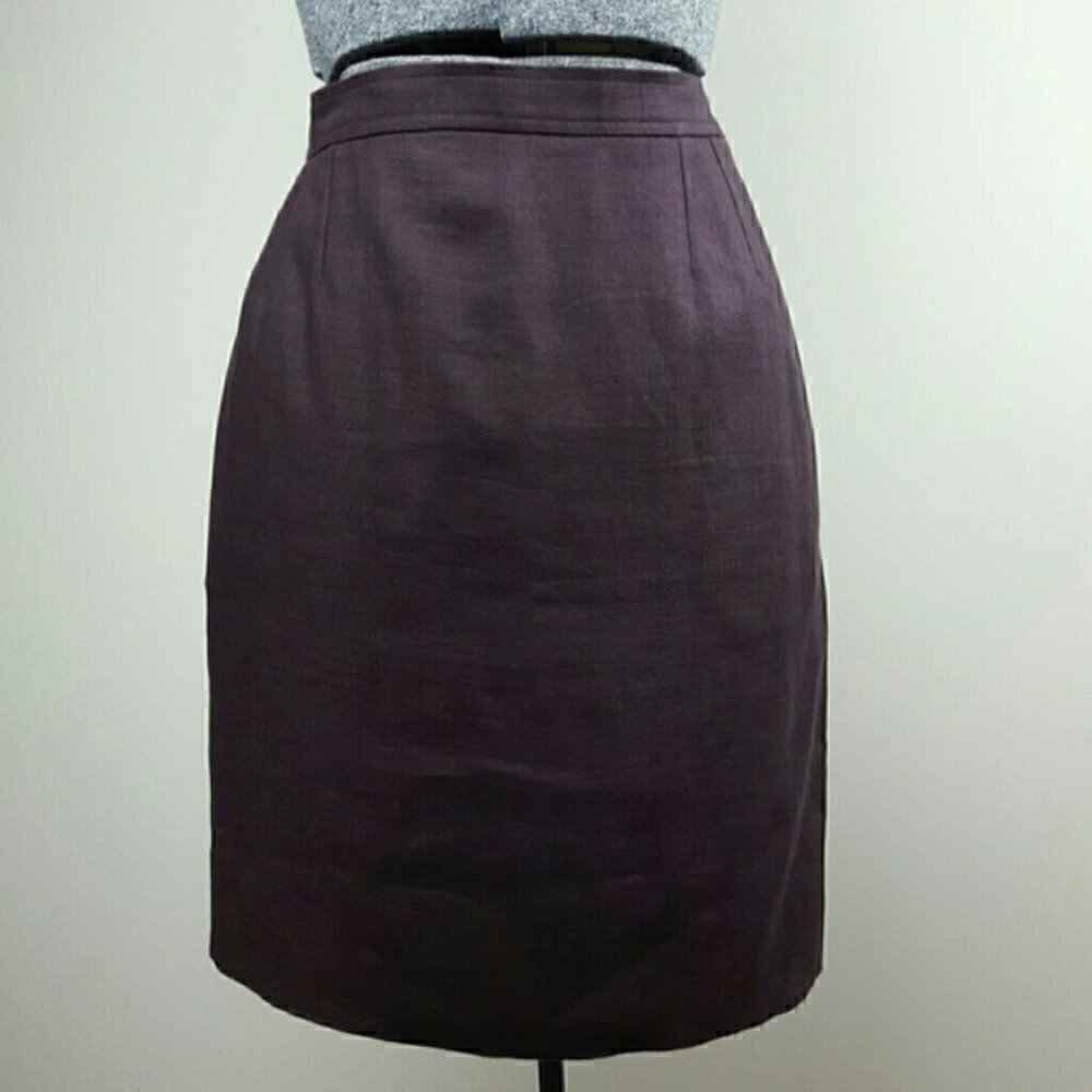 Yves Saint Laurent Pencil Skirt EU 44 Vintage Wool Flax Purple Designer Luxury